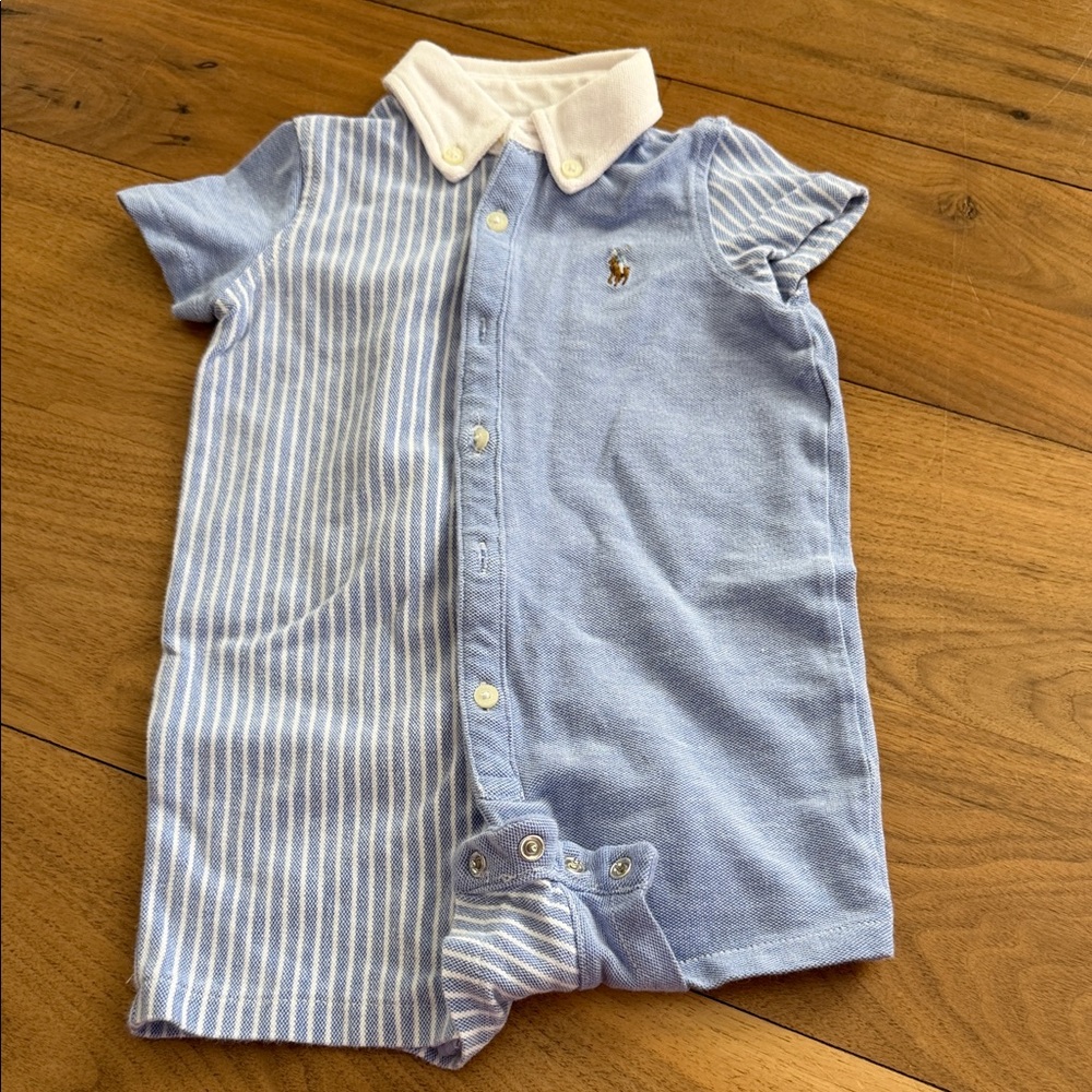 Ralph Lauren Light Blue and White Striped Kids Button Down Shirt